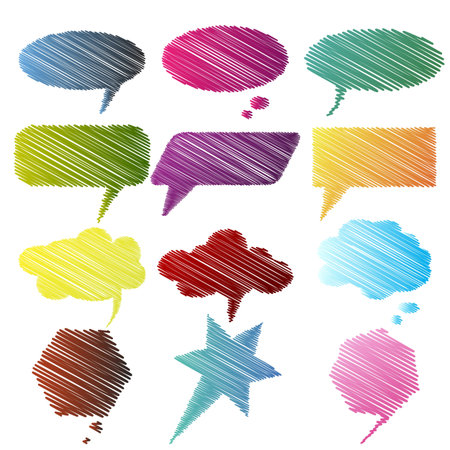 illustration of set of colorful sketchy speech bubble on isolated backgroundのイラスト素材