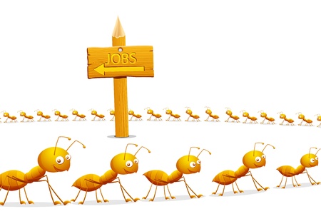 illustration of line of ant searching for job showing unemploymentのイラスト素材