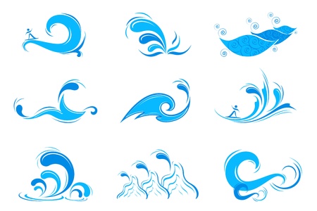 illustration of set of wave symbol on isolated white backgroundのイラスト素材