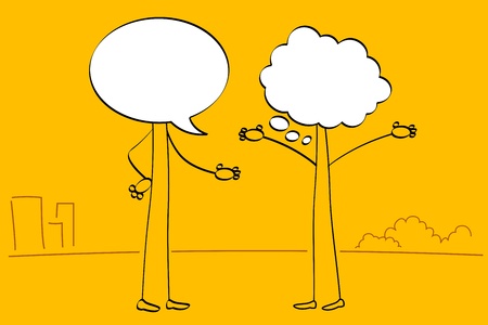 illustration of people with speech bubble head talking with each otherのイラスト素材