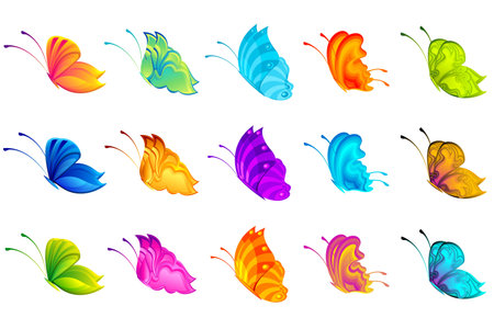 illustration of set of colorful butterflies on isolated backgroundのイラスト素材