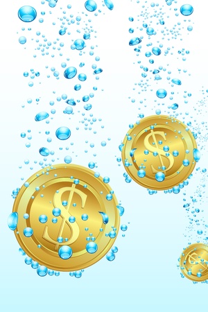 illustration of dollar coins dissolving in waterのイラスト素材
