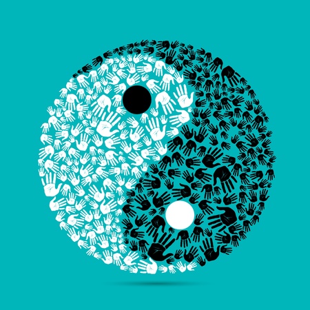 illustration of yin yang made of human palm on plain backgroundのイラスト素材
