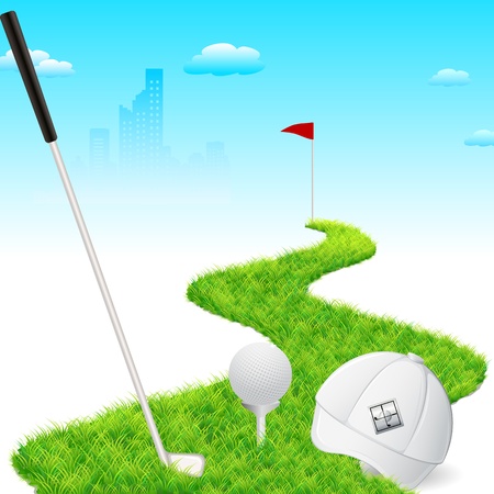 illustration of golf cap with golf stick and golf ballのイラスト素材