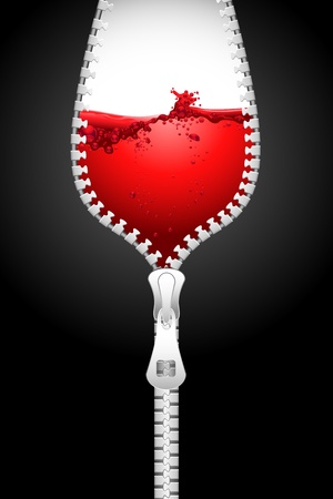 illustration of opening zipper in shape of wine glass filled with splashing wineのイラスト素材