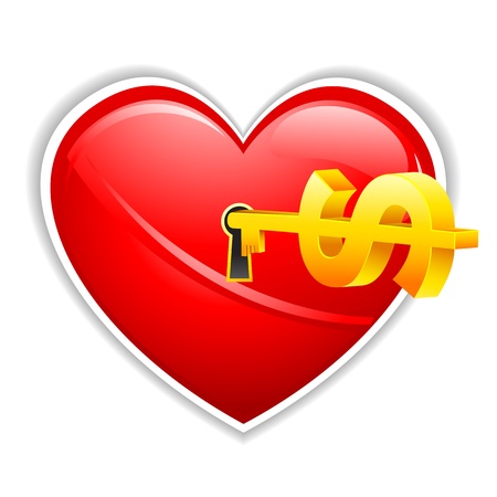 illustration of dollar key in heart shape lockのイラスト素材