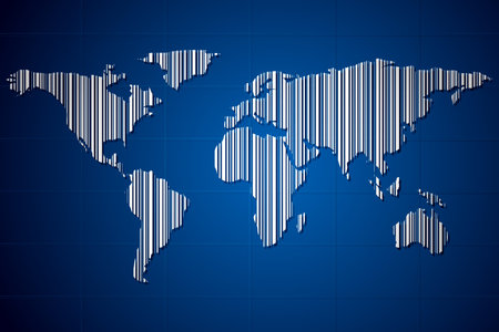illustration of world map made of barcode on abstract backgroundのイラスト素材