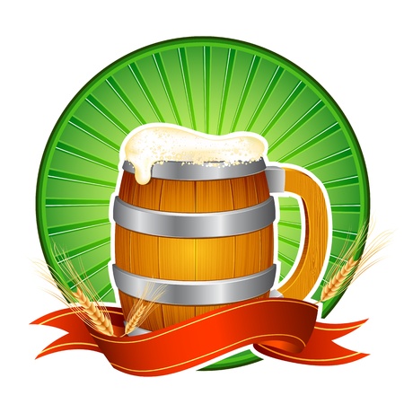 illustration of beer mug with barley and ribbonのイラスト素材