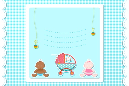 illustration of baby arrival card with baby and toysのイラスト素材