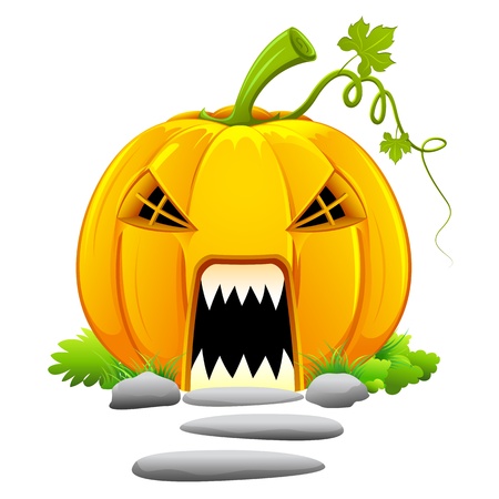 illustration of haunted house in shape of pumpkin for halloweenのイラスト素材