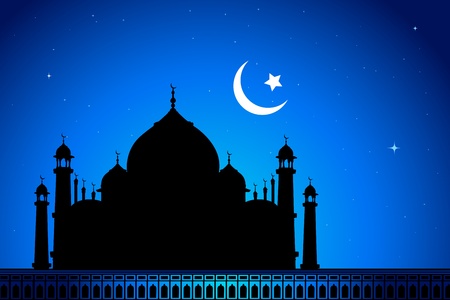 illustration of eid mubarak card with mosque in night viewのイラスト素材