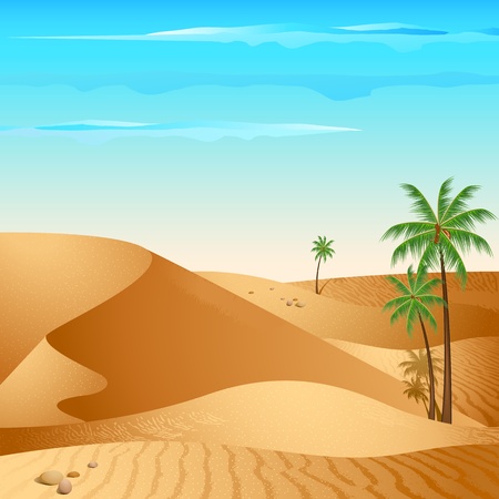 illustration of desert with palm tree in day lightのイラスト素材