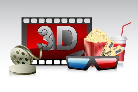 illustration of 3d glasses with film stripe and pop cornのイラスト素材