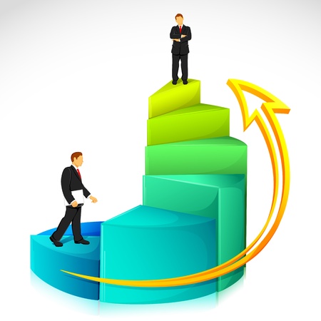 illustration of businessman standing on bar graph on abstract backgroundのイラスト素材