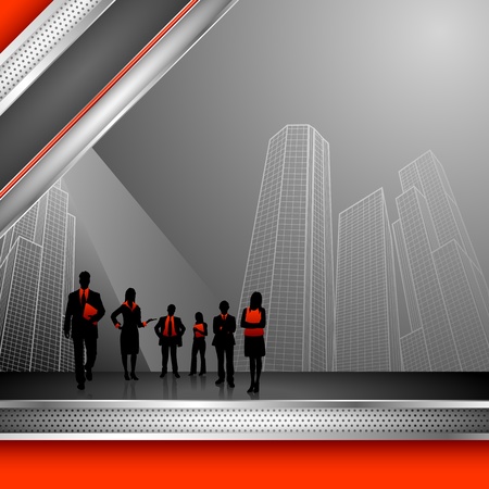 illustration of business people on corporate background with office buildingのイラスト素材