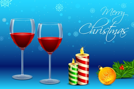 illustration of wine glass with with decorative candle and christmas ballのイラスト素材