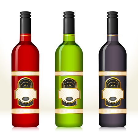 illustration of set of colorful wine bottles with different blank labelのイラスト素材