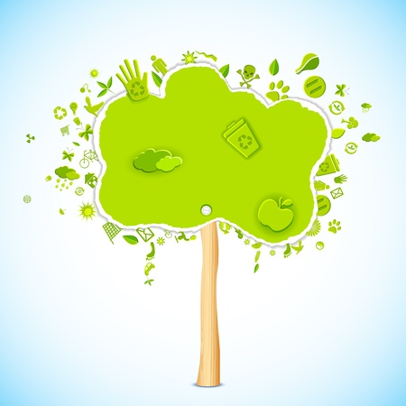 illustration of paper tree with eco friendly iconのイラスト素材