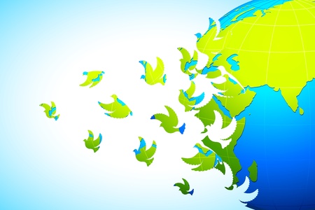 illustration of dove flying from earth spreading peace messageのイラスト素材