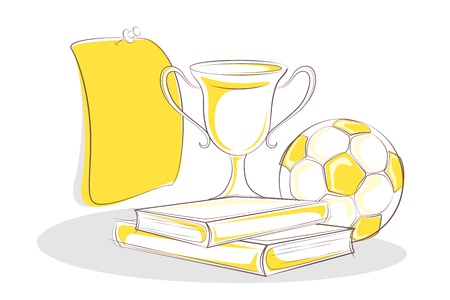 illustration of booksand trophy with soccer ballのイラスト素材
