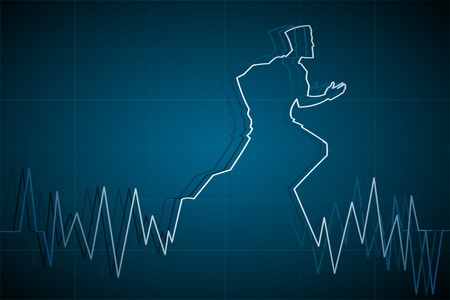 illustration of man running on life line on check backgroundのイラスト素材