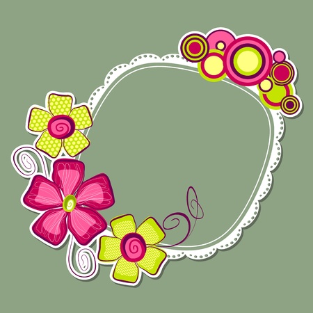 illustration of colorful flower with lace frame in retro styleのイラスト素材