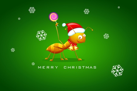 illustration  of ant with santa cap on christmas backgroundのイラスト素材