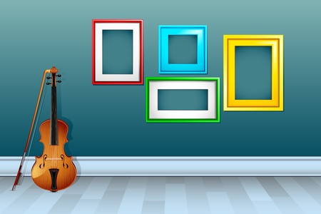 illustration of violin withl empty frame on wallのイラスト素材