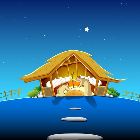 illustration of nativity scene showing birth of Jesusのイラスト素材