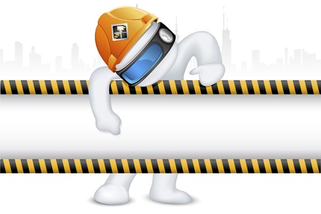 illustration of 3d man in vector fully scalable wearing hard hat on under construction signboardのイラスト素材