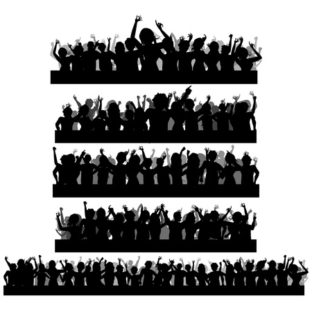 illustration of set of cheering crowd silhouette in isolated backgroundのイラスト素材