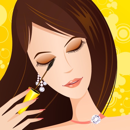 illustration of fashionable lady applying eye mascaraのイラスト素材