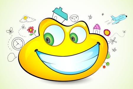 illustration of sketches around glossy frog headed smileyのイラスト素材