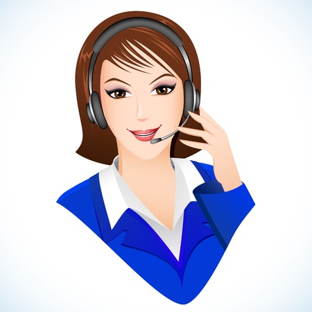 illustration of lady talking on headphone in call centerのイラスト素材