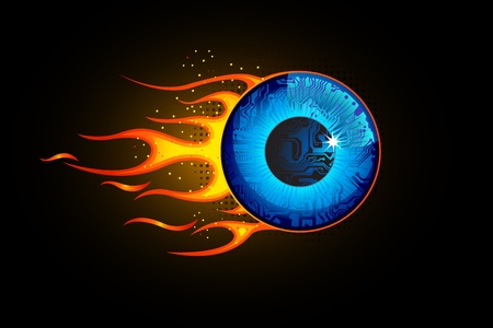 illustration eye ball with fire flame on abstract backgroundのイラスト素材