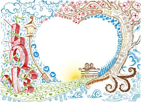 illustration of colorful love card in doodle styleのイラスト素材