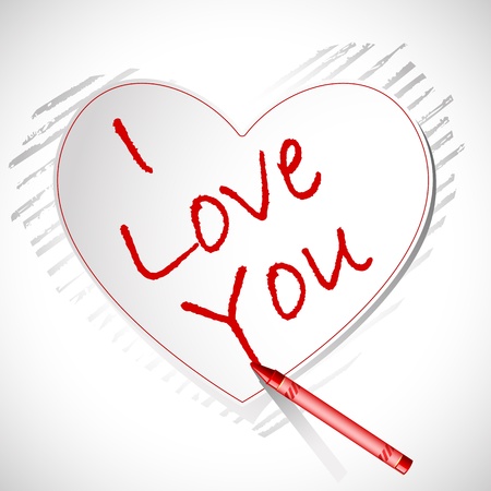 illustration of crayon writing i love you on heartのイラスト素材