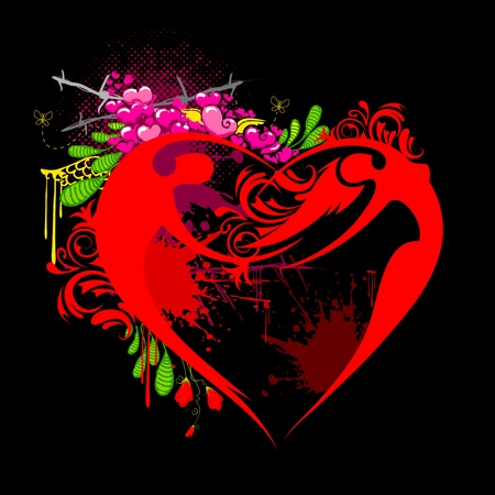 illustration of male and female forming heart shape on valentine backgroundのイラスト素材