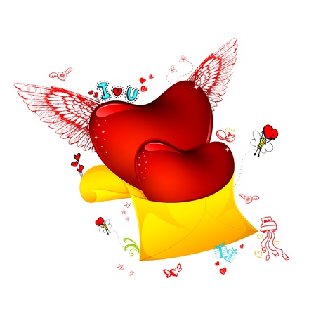 illustration of pair of heart flying from envelopeのイラスト素材