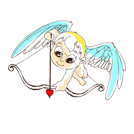 illustration of little cupid aiming with arrowのイラスト素材