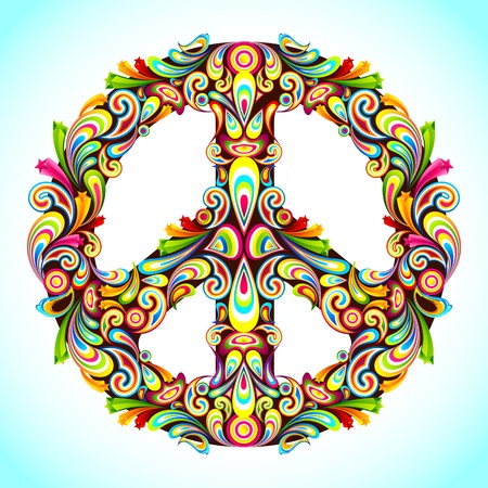 illustration of peace sign made of colorful swirlのイラスト素材