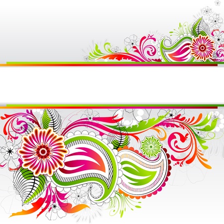 illustration of colorful floral banner with copy spaceのイラスト素材