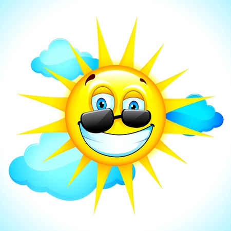 illustration of summer sun smiling beyond cloudsのイラスト素材