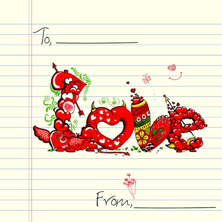 illustration of colorful love card in doodle styleのイラスト素材