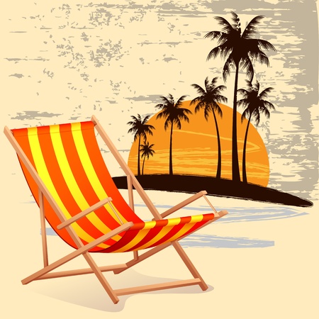 illustration of  chair on beach background with palm treeのイラスト素材
