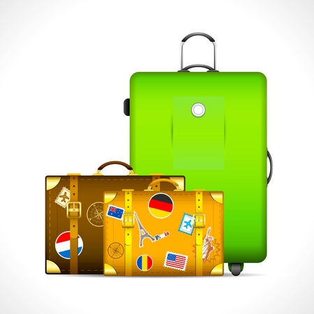 illustration of luggage with different country stamp sticker on themのイラスト素材