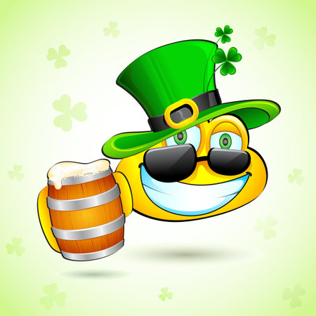 illustration of smiley with beer mug wishing saint patrick's dayのイラスト素材