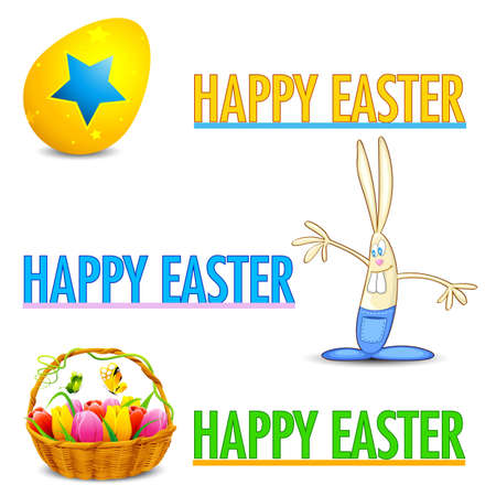 illustration of set of happy easter banner with elementのイラスト素材