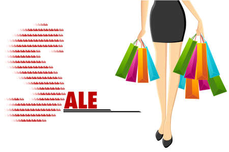 illustration of lady with shopping bag coming from saleのイラスト素材