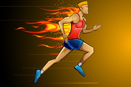 illustration of man running fast as fire flameのイラスト素材
